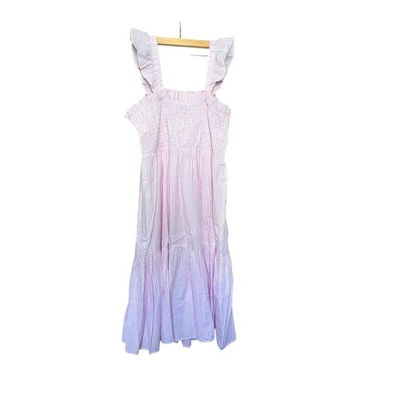 NWT Eloquii Pink Striped Smocked Ruffle Midi Dress – Size 18/20 Plus - Picture 5 of 10